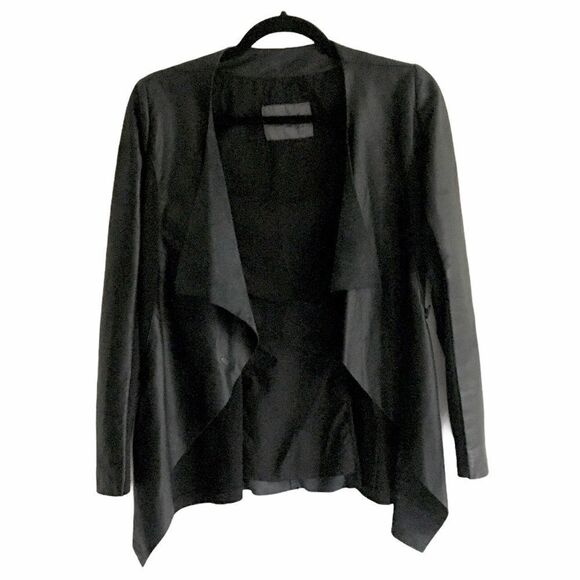 MADE IN ITALY Vera Pelle Leather Waterfall Blazer Jacket Black XS - Picture 3 of 5